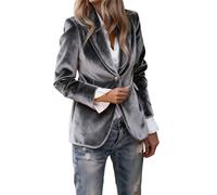 Giacca in velluto da donna, classica, vintage, con un bottone, risvolto, aperta sul davanti, aderente, blazer, casual, per lavoro e ufficio, capospalla, Cenere Chiaro, L