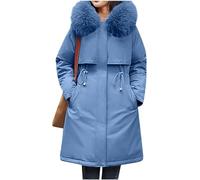 Giacca Invernale A Maniche Lunghe da Donna al Ginocchio con Cappuccio Giacca Trapuntata in Pile con Zip Giacca di Transizione con Bottoni A Pressione con Tasche Giacca Calda Invernale, Blue, M
