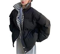 Giacca Invernale Calda da Donna Giacca in Piumino Scozzese Color Blocking Casual retrò alla Moda Giacca Sportiva da Esterno Oversize alla Moda (Nero,XL)