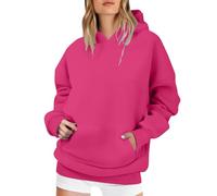 Giacca invernale da donna, calda, con cappuccio, lunga, in cotone, tinta unita, da allenamento, con cappuccio, oversize, con tasche, giacca a vento, Rosa acceso., s