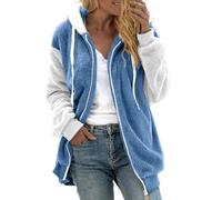 Giacca invernale da donna, calda, in pile con coulisse, con cappuccio, in pelliccia sintetica, Celeste20, 5XL