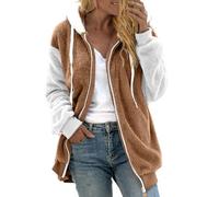 Giacca invernale da donna, calda, in pile, con coulisse, in pelliccia sintetica, Khaki20, L