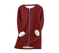 Giacca invernale da donna, calda, in pile Sherpa, tinta unita, con chiusura lampo continua, in pile, invernale, a maniche lunghe, girocollo, giacca spessa in pelliccia di agnello, Vino, M