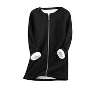 Giacca invernale da donna, calda, in pile Sherpa, tinta unita, con chiusura lampo continua, in pile, invernale, a maniche lunghe, girocollo, giacca spessa in pelliccia di agnello, Nero , M
