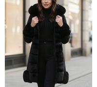 Giacca invernale da donna con ampio bordo in pelliccia sintetica, cappuccio staccabile, chiusura con doppia zip e bottoni, tasche pratiche, tessuto in poliestere caldo Questo cappotto invernale da don