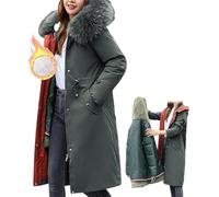 Giacca Invernale da Donna con Cappuccio E Collo di Pelliccia Parka Casual Giacca con Cappuccio Calda Casual Caldo Addensare Parka con Zip E Coulisse WAIS Cappotti, Dark Green, 4XL