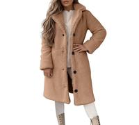 Giacca invernale da donna, con risvolto lungo, in pile, elegante, in pile, per l'inverno, per le attività all'aria aperta, in tinta unita, con bottoni, per le mezze stagioni, per il tempo libero
