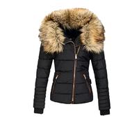 Giacca invernale da donna di taglia grande con cerniera in cotone, giacca calda imbottita, Nero , M