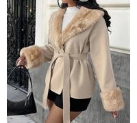 Giacca invernale da donna elegante e alla moda in misto lana cotta color cachi, adatta per l'autunno e l'inverno, per uscire, per andare a scuola e per l'uso quotidiano L,M,S,XSBlocchi di coloreTessut