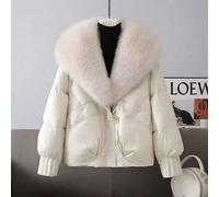 Giacca invernale da donna elegante, in tessuto nero intrecciato, manica lunga, orlo regolare, con colletto a cascata in pelliccia sintetica e tasche, giacca imbottita L,M,S,XL,XSColore unicoTessuto in