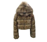 Giacca invernale da donna in pelliccia sintetica - giacca corta invernale da donna in caldo pile pelliccia sintetica con cappuccio e chiusura lampo, elegante cappotto invernale trapuntato, giacca in