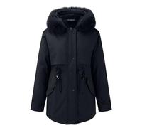 Giacca invernale da donna in peluche oversize di media lunghezza con cappuccio e colletto largo con bordi staccabili Piumino Cento Grammi Donna Censured Donna Piumino (Black, XXL)