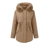 Giacca invernale da donna in peluche oversize di media lunghezza con cappuccio e colletto largo con bordi staccabili Piumino Cento Grammi Donna Censured Donna Piumino (Coffee, XL)