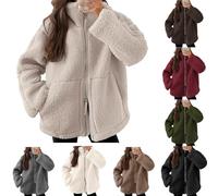 Giacca invernale da donna, in pile, da donna, con chiusura lampo a due vie, in tinta unita, per il tempo libero, con tasche e cerniera, B-BW1, XL
