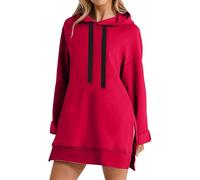 Giacca invernale da donna, lunga, calda, con cappuccio, in cotone, con cappuccio, con maniche lunghe, apertura laterale, tinta unita, per le mezze stagioni, con coulisse, RD1, xxl