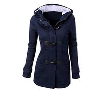 Giacca invernale da donna, lunga, con calda imbottitura, elegante, per le mezze stagioni, con bottoni a corno, in pile, a maniche lunghe, per l'autunno, per il tempo libero, da donna, slim fit, Blu