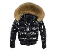 Giacca invernale da donna morbida piumino cappotto di pelliccia femminile corto Outwear spesso caldo giù parka, Nero 2, S