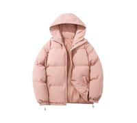 Giacca invernale da donna, taglio corto, trapuntata, calda giacca invernale con cappuccio per le donne, imbottita con tasche, per il tempo libero, giacca invernale con cappuccio M-4Xl, Colore: rosa