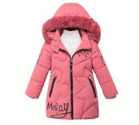 Giacca invernale da ragazza con cappuccio in pelliccia rimovibile, caldo cappotto lungo per bambini, parka per attività all'aria aperta, giacca per bambini, a, 130-140
