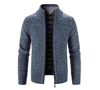 Giacca invernale da uomo alla moda in pile a maniche lunghe con colletto alto, cardigan come felpa calda, Blu, L