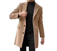 Giacca invernale da uomo, colore nero, a doppio petto, elegante, elegante, design senza tempo per tutte le occasioni, capispalla caldo ed elegante, tessuto misto lana di qualità, cachi, L