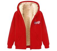 Giacca invernale da uomo con cappuccio, foderata in pile, per le giornate fredde, Colore: rosso, XL