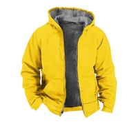 Giacca invernale da uomo, foderata in pile, tinta unita, giacca spessa e calda, in pile con cappuccio, a maniche lunghe, invernale, per le mezze stagioni, #02 giallo, xxl