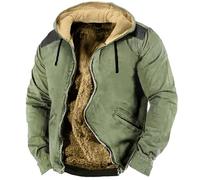 Giacca invernale da uomo in pile, calda, parka in peluche, foderata, in velluto, giacca termica con cappuccio, per le mezze stagioni, con coulisse, per l'autunno e l'inverno, verde, XL