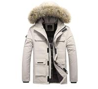 Giacca invernale da uomo, parka invernale, impermeabile, foderata con cappuccio, con tasche, vintage, da lavoro, termica, da uomo, con cappuccio in pelliccia, cachi, 3XL