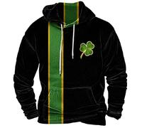 Giacca invernale da uomo St Pat's Day Felpa Oversized Lightweight Big and Tall Felpa con taschini | Maglione per uomo invernale per le mezze stagioni, Nero , 3XL