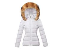 Giacca invernale in pelliccia per le donne Plus Size Cappotto con cappuccio da donna Parka caldo piumino cappotto femminile, Bianco 2, L