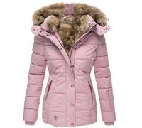 Giacca invernale in pile con cappuccio, cerniera frontale intera, foderata, antivento con colletto a bottone, per un comodo abbigliamento casual in caso di clima freddo, Colore: rosa., XL
