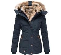 Giacca invernale in pile con cappuccio, cerniera frontale intera, foderata, antivento con colletto a bottone, per un comodo abbigliamento casual in caso di clima freddo, Blu, XXL