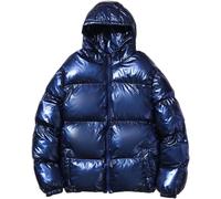 Giacca Invernale Lucida e Calda da Uomo alla Moda con Cerniera Larga e Cappuccio Spesso Giacca Calda e Spessa con Cappuccio Antivento e Anti-Neve (Blu,M)