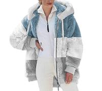 Giacca Invernale Pile Donna Taglie Forti Offerte Cappotto Sherpa Teddy Giacca Sci Felpa con Cappuccio in Peluche Fronte-retro con Cerniera Coulisse in Più Colori Cappotto Calda Ampia Confortevole