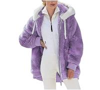 Giacca Invernale Pile Donna Taglie Forti Offerte Cappotto Sherpa Teddy Giacca Sci Felpa con Cappuccio in Peluche Fronte-retro con Cerniera Coulisse in Più Colori Cappotto Calda Ampia Confortevole