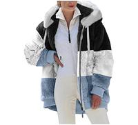 Giacca Invernale Pile Donna Taglie Forti Offerte Cappotto Sherpa Teddy Giacca Sci Felpa con Cappuccio in Peluche Fronte-retro con Cerniera Coulisse in Più Colori Cappotto Calda Ampia Confortevole