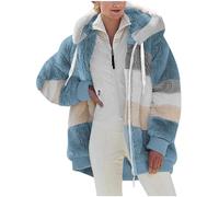 Giacca Invernale Pile Donna Taglie Forti Offerte Cappotto Sherpa Teddy Giacca Sci Felpa con Cappuccio in Peluche Fronte-retro con Cerniera Coulisse in Più Colori Cappotto Calda Ampia Confortevole