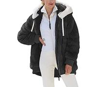 Giacca Invernale Pile Donna Taglie Forti Offerte Cappotto Sherpa Teddy Giacca Sci Felpa con Cappuccio in Peluche Fronte-retro con Cerniera Coulisse in Più Colori Cappotti Calda Ampia Confortevole