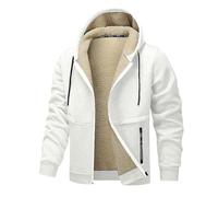 Giacca Invernale Uomo, Giacca con Cappuccio Foderata in Pile Termico, Cappotto Invernale Caldo da Esterno, Cerniera Completa, Antivento, Morbido e Confortevole, Abbigliamento Sportivo (White, XXXL)