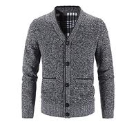 Giacca Invernale Uomo, Uomo Casual Solido Button Down Manica Lunga Tasca Cardigan Caldo Sciolto Inverno Giacca Cappotto per Lavoro A Casa (Dark Gray, XXL)