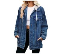 Giacca Jeans Donna Button Down Boyfriend Jean Jacket Cappotto di con Scialle Lavaggio Casual Tasche estiva in denim Tinta Unita Larghi Leggero Per Primavera Autunno
