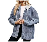 Giacca Jeans Donna,Button Down Boyfriend Jean Jacket Corta di a Maniche Corte Manica Lunga Orlo sfilacciato strappato Estiva in Denim Tinta Unita Larghi Leggero per la Mezza Stagione