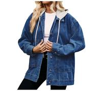 Giacca Jeans Donna,Button Down Boyfriend Jean Jacket Corta di a Maniche Corte Manica Lunga Orlo sfilacciato strappato Estiva in Denim Tinta Unita Larghi Leggero per la Mezza Stagione