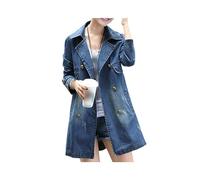 Giacca Jeans Donna Denim,Blazer Giacca di Jeans Lavato da Donna Risvolto con Risvolto Giacca di Jeans Allentata Casual Cappotto Elasticizzato Giacca di Transizione A Doppio Petto di Media Lunghezza
