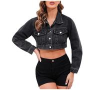 Giacca Jeans Donna- Giacca Denim Donna- Giacca In Jeans 90’s Denim Jacket Cropped Fit Oversize a Maniche Lunghe Giubbotto Primaverile Donna Giacca Leggera Donna Casual Leggero Autunno Outwear