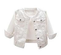 Giacca Jeans Donna, Giacca Di Jeans Da Donna Con Maniche A 3/4 Moda Bianco Abbottonatura Girocollo Cappotto Di Jeans Con Scialle Corto Cappotto Di Jeans Vintage Sbiadito Giacca Con Spalle Scoperte I