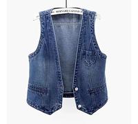 Giacca Jeans Donna, Gilet Di Jeans Da Donna Giacca Blu Scuro Lavata Sbiadita Scollo A V Senza Maniche Giacca Di Jeans Occidentale Con Bottoni Vintage Gilet Di Jeans Distressed Casual Corto Denim Cap