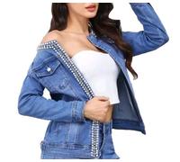 Giacca jeans donna giubbino strass bottoni giacchetto giubbotto taglie grandi