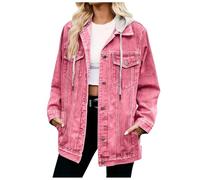 Giacca Jeans Donna Oversize,Button Down Boyfriend Jean Jacket Cappotto di con Scialle Lavaggio Casual Tasche corta streetwear Maniche Lunghe Giacche Per Il Tempo Libero
